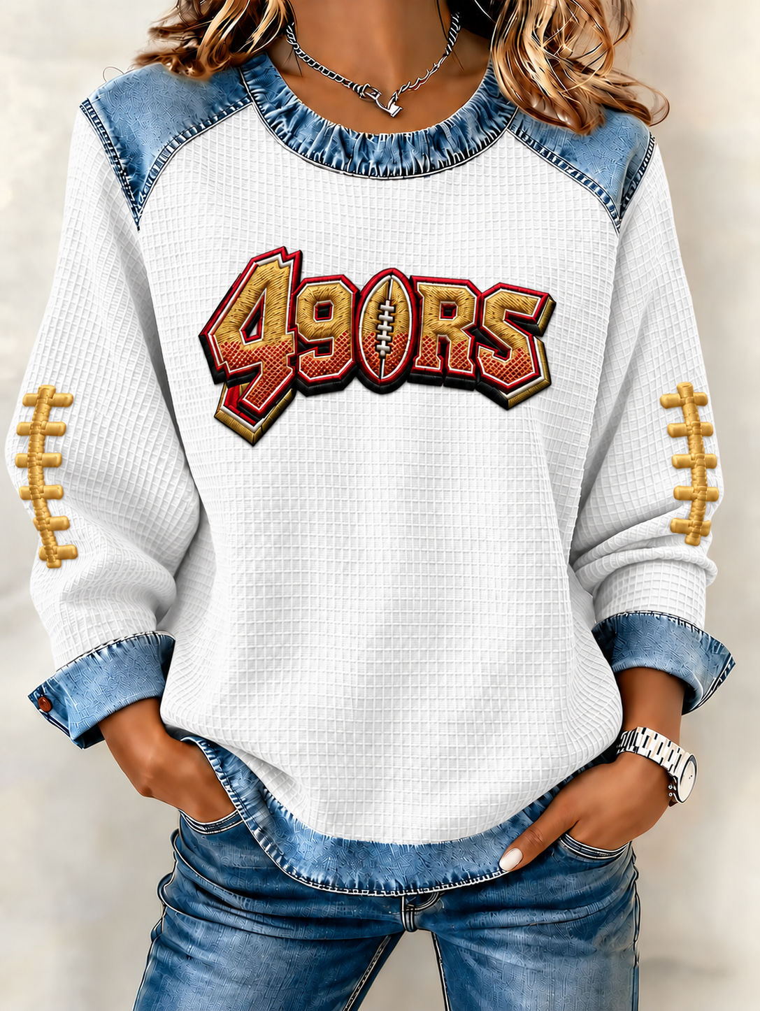 Women'S Football Printed Casual Long Sleeved Top