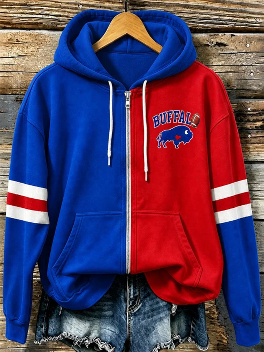Women'S Football Gameday Gift For Football Fans Zipper Long Sleeve Hoodie