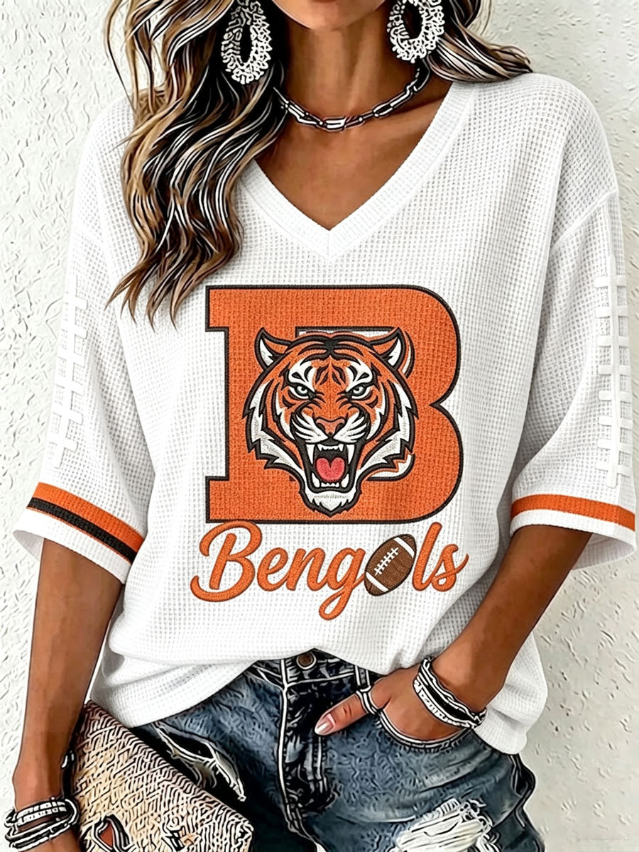 Women'S Football Print Waffle Top