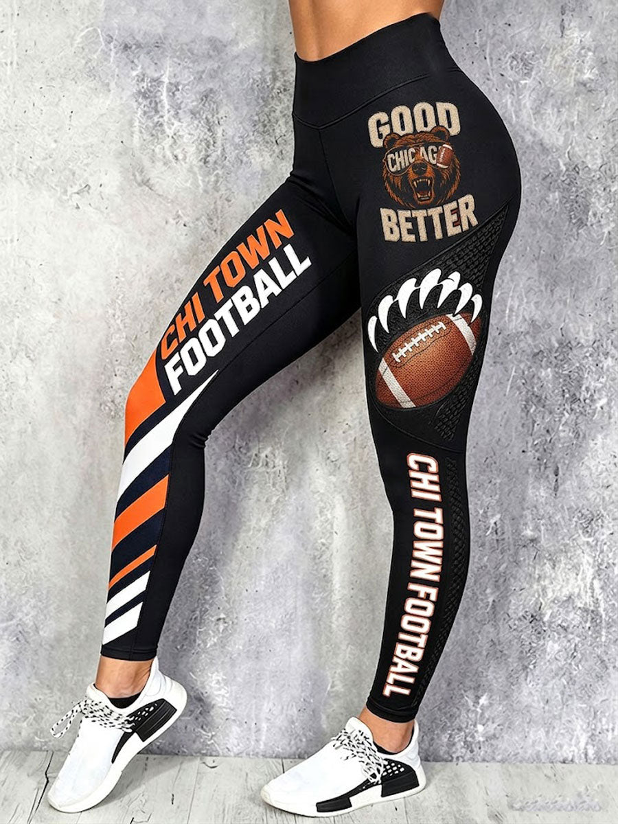 Women's Chicago Football Lover Bear Art Printed Leggings