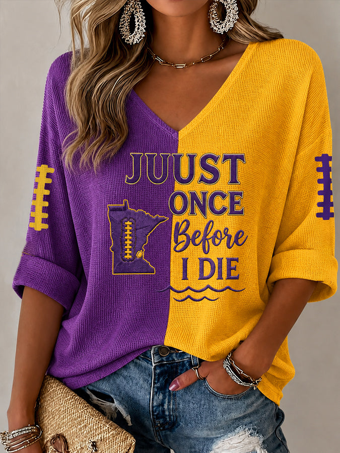 Women'S Football Print Waffle  Top