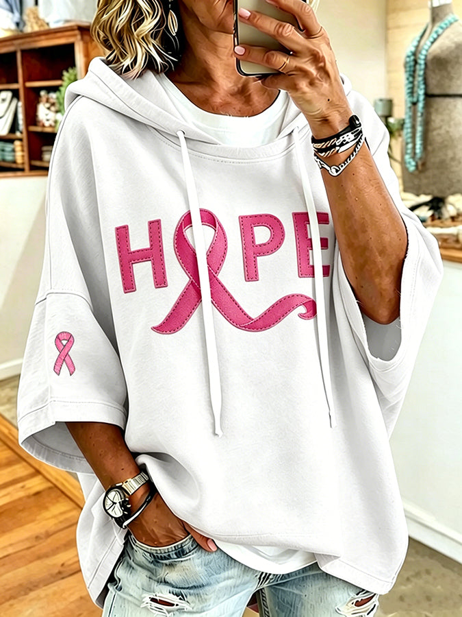 Women'S Vintage Breast Cancer Ribbon Print Hoodie