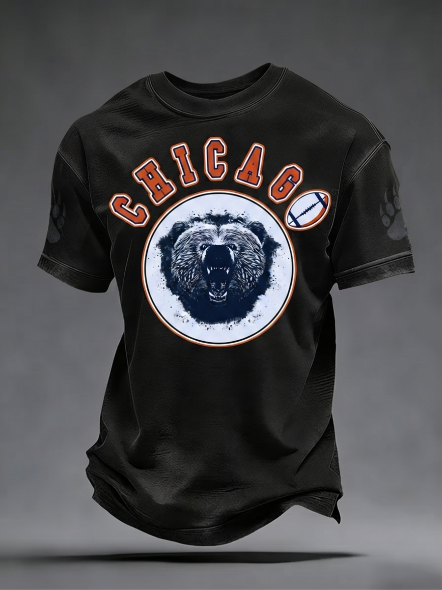 Men's football printed short sleeved T-shirt