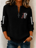 Women'S  Football  Printed Detachable Collar Zip-Up Casual Long-Sleeved Sweatshirt