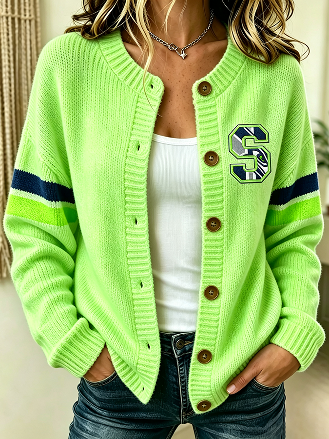 Women'S Casual Football Plant Knitted Cardigan Top