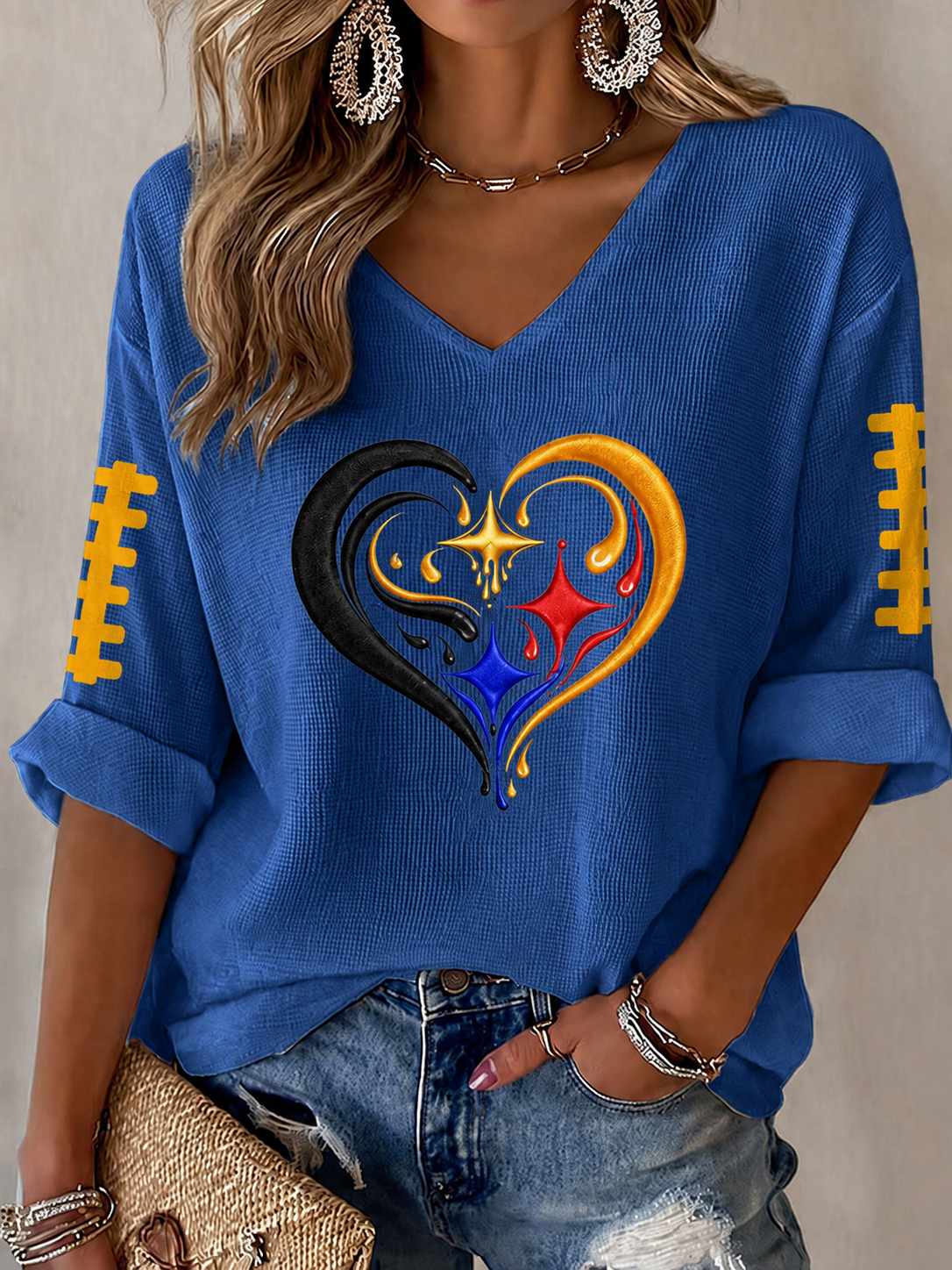 Women'S Football Print Waffle Top