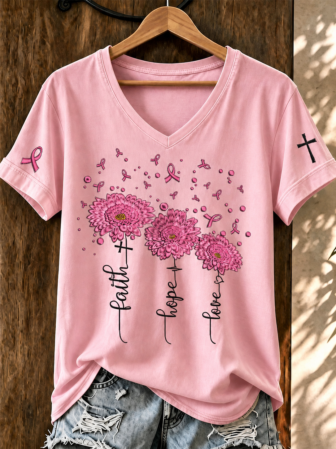 Women'S Belief And Breast Cancer Promotion Printed Casual T-Shirt