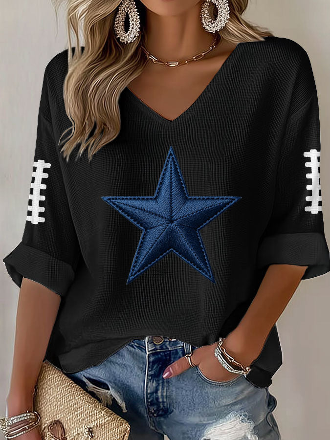 Women'S Football Print Waffle  Top