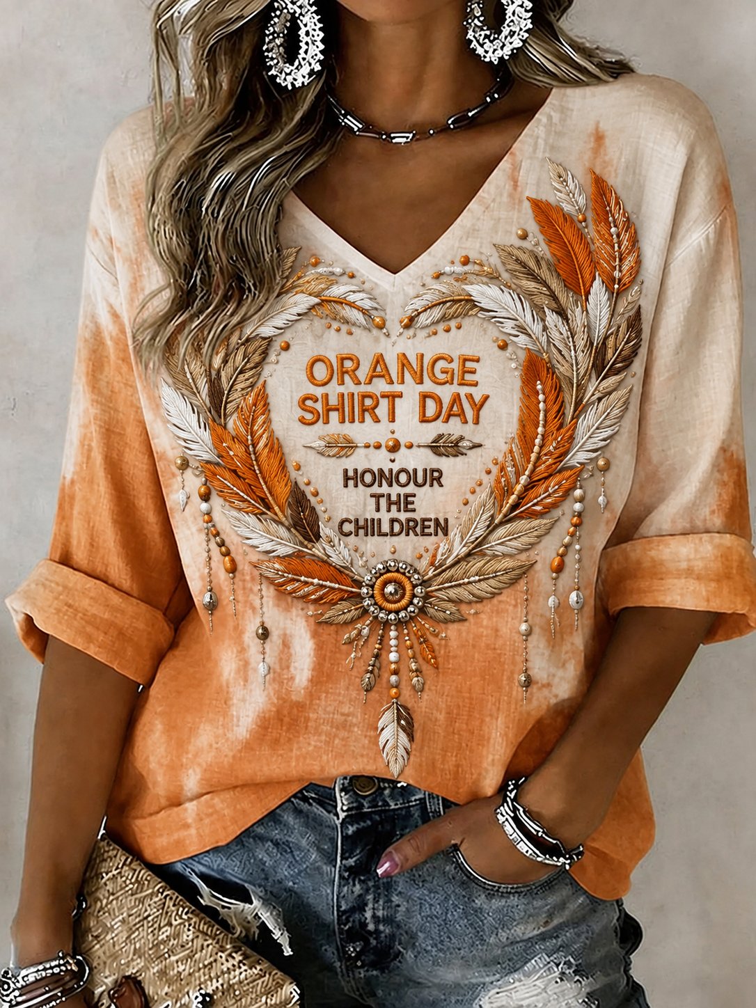 Women's Orange Shirt Day Print T‐Shirt