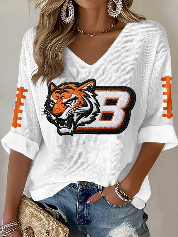 Women'S Football Print Waffle Top