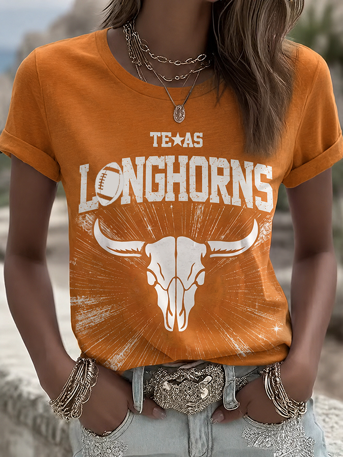 Women'S Rugby Printed Round Neck Short Sleeved T-Shirt