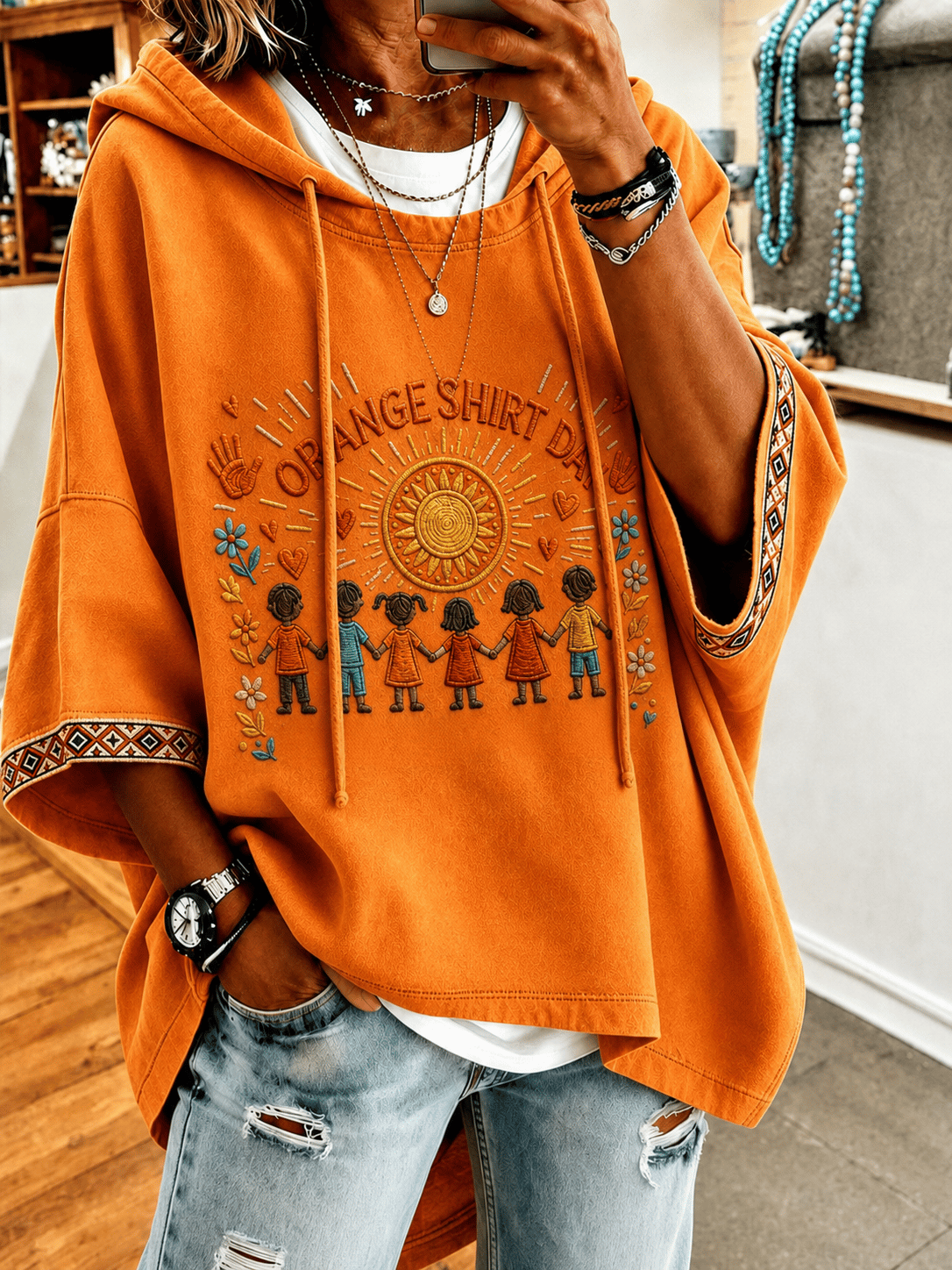 Women's Orange Sun Print Sweatshirt