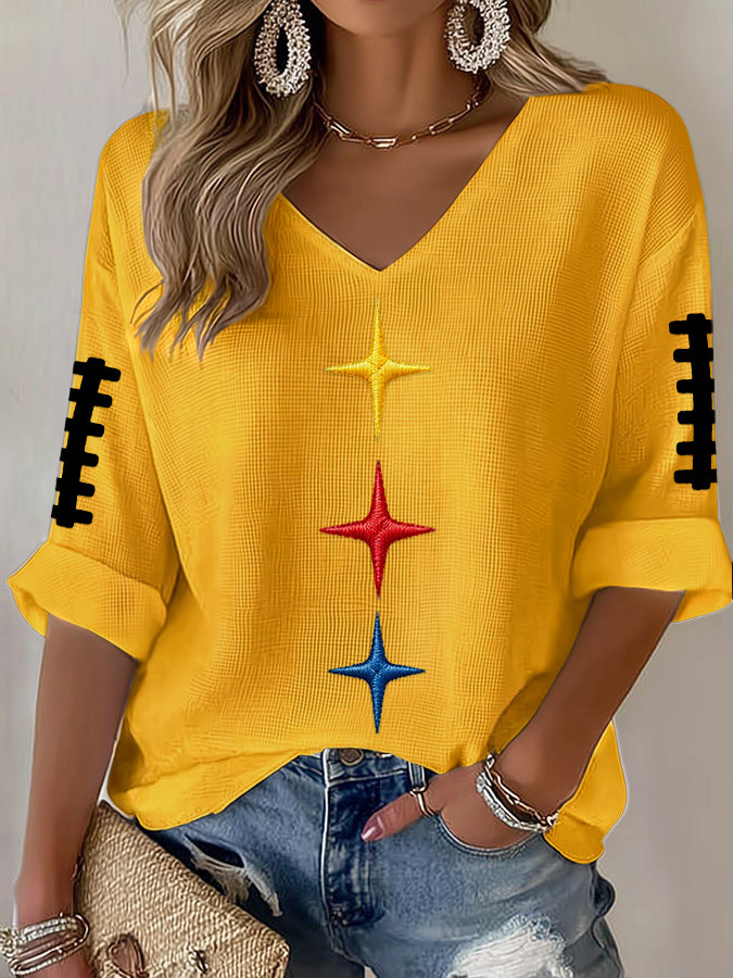 Women'S Football Print Waffle Top