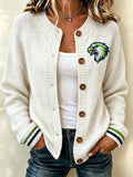 Women'S Football Printed Knitted Cardigan