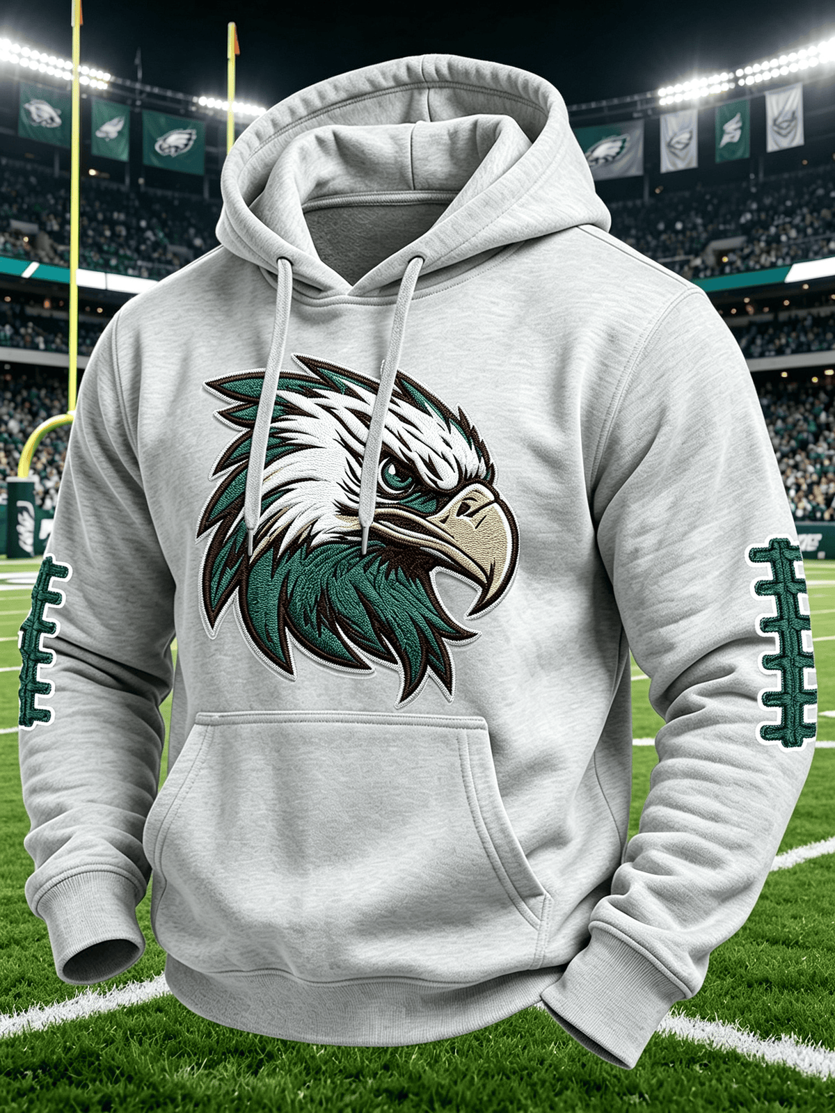 Men'S Casual Football Print Hooded Sweatshirt