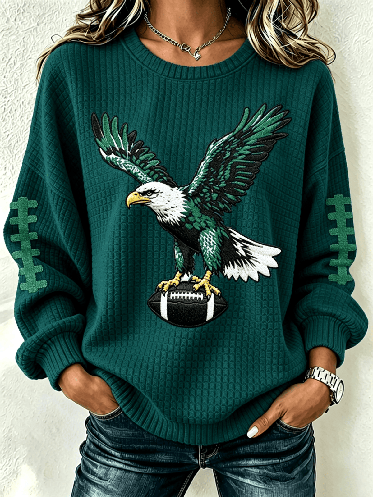 Women'S Casual Football Printed Round Neck Pullover