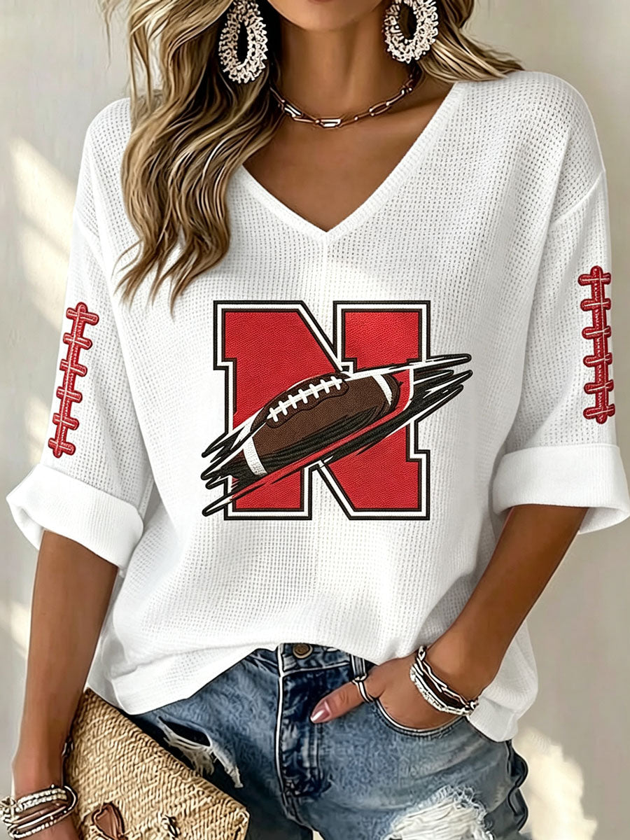 Women'S Football Print Waffle Top