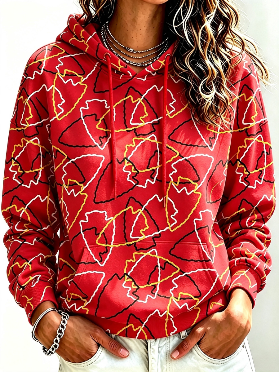 Women's Casual Vintage Team Fan Hooded Sweatshirt
