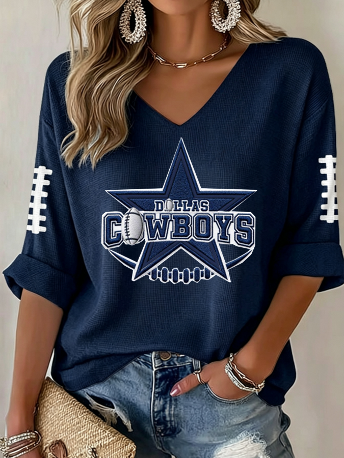 Women'S Football Print Waffle  Top