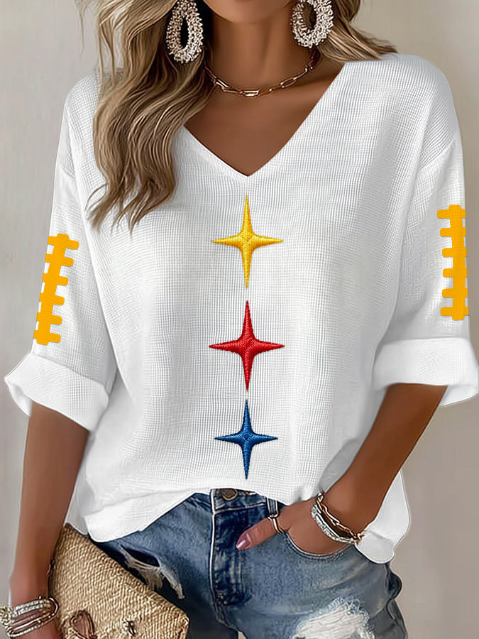 Women'S Football Print Waffle Top