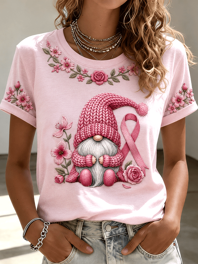 Women'S Breast Cancer Promotional Print Short Sleeved T-Shirt