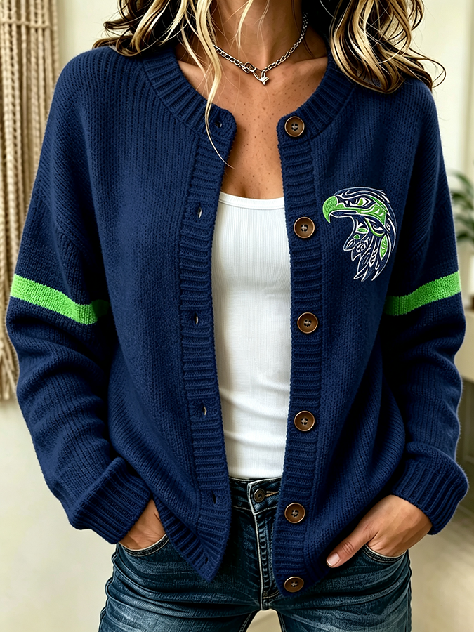 Women'S Casual Football Plant Knitted Cardigan Top