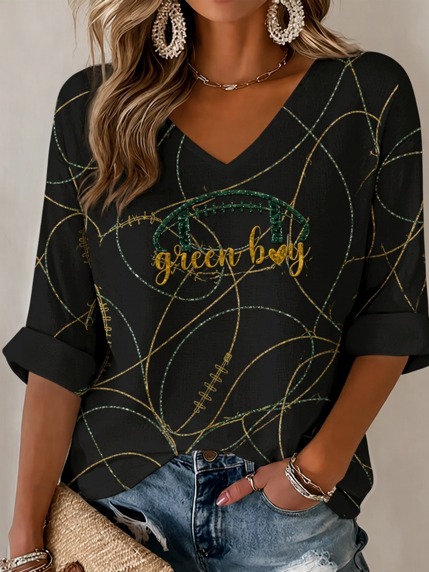Women's Football Print Waffle Top