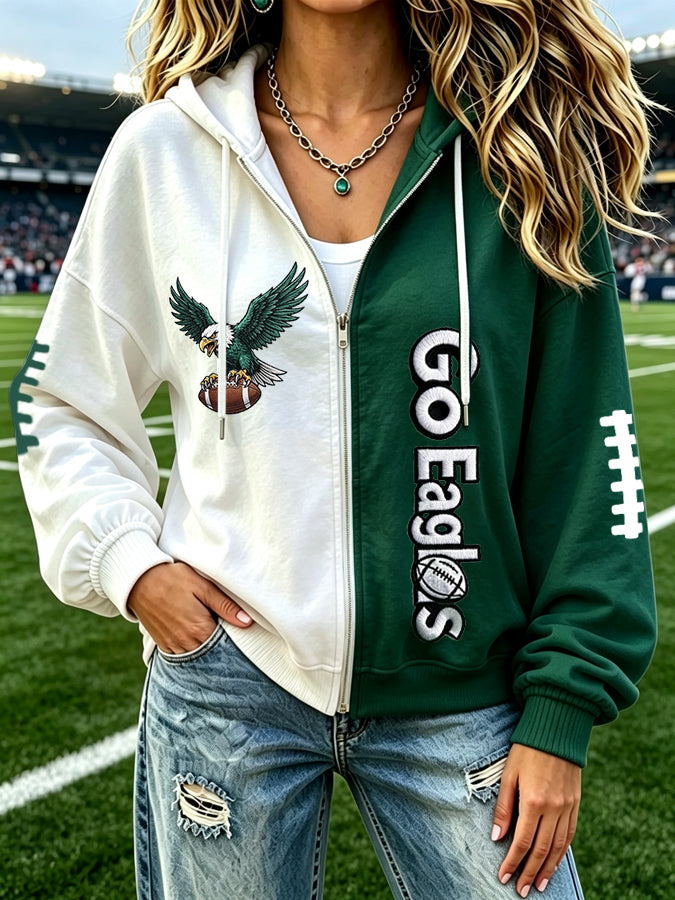 Women's Football Fans Print Zip Up Hoodie