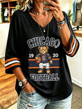Women'S Casual Football V-Neck 7-Inch Sleeve T-Shirt