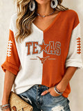 Women'S College Rugby Printed Waffle V-Neck Top