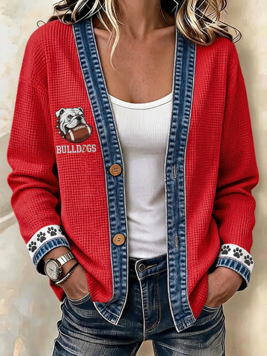 Women's Football Printed Waffle-Knit Panel Cardigan