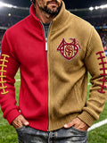 Men's Football Fans Printed Jacquard Knitted Zipper