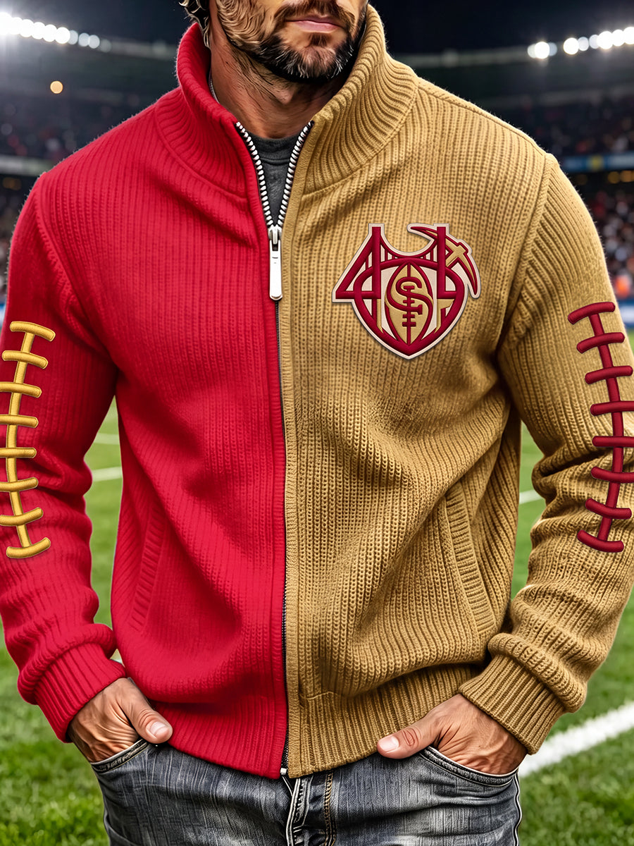 Men's Football Fans Printed Jacquard Knitted Zipper