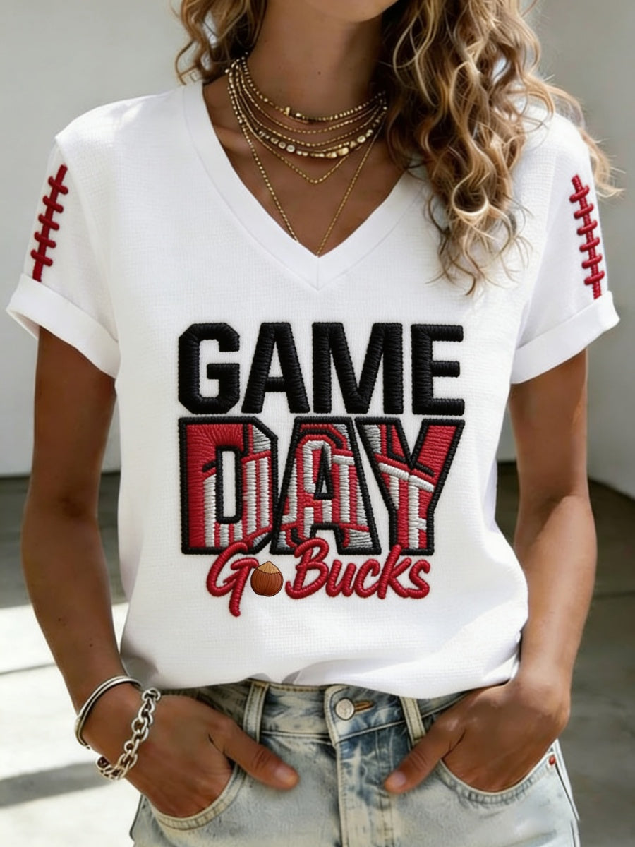 Women's Football Pattern V-Neck T-Shirt