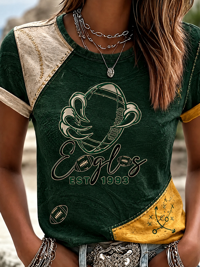 Women'S Retro Football Print T-Shirt