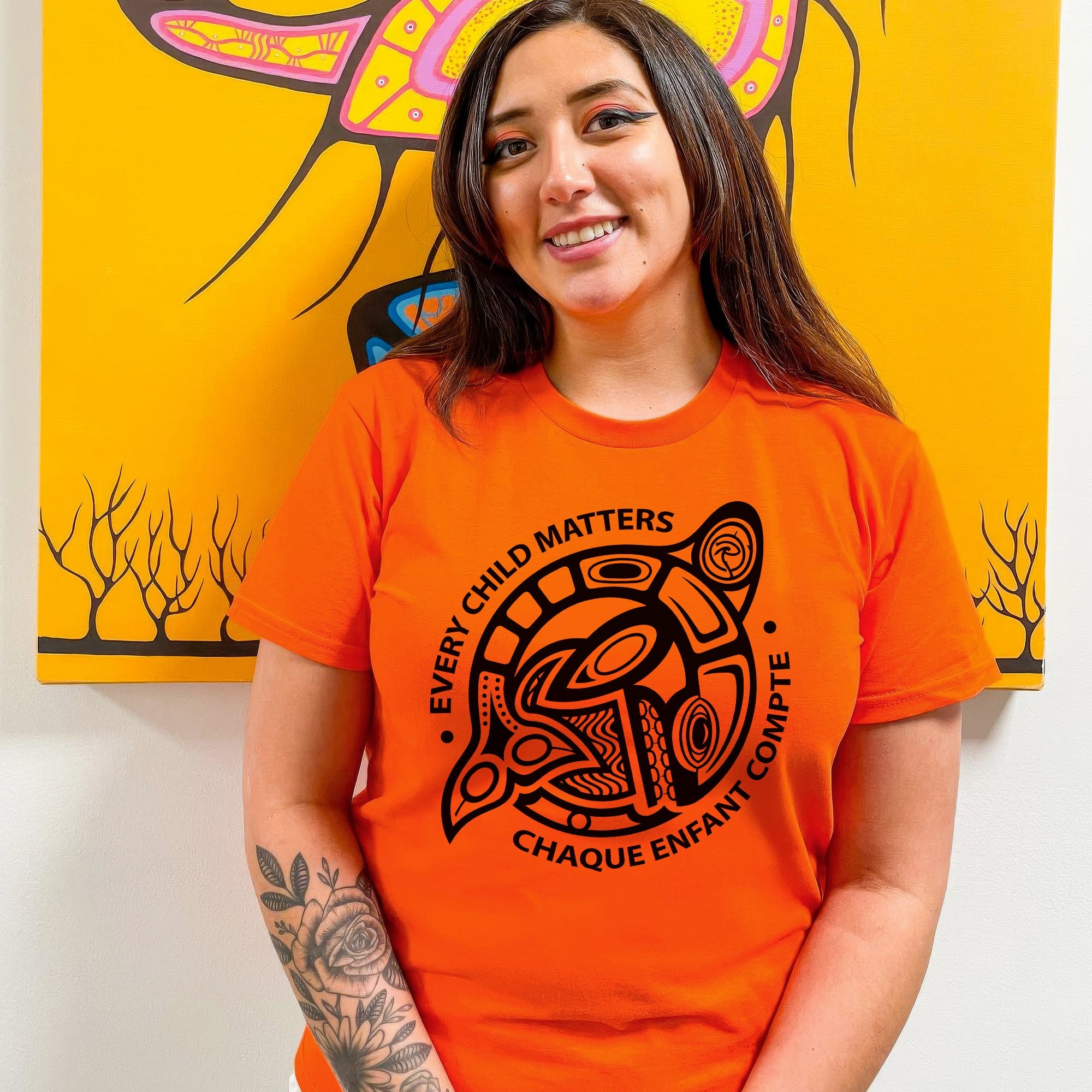Every Child Matters Chaque Enfant Compte – Indigenous Turtle Orange Shirt Day Unisex T-shirt/Hoodie/Sweatshirt