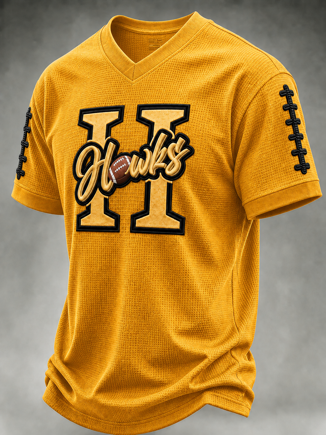 Men'S College Football Fan Splicing Waffle V-Neck T-Shirt