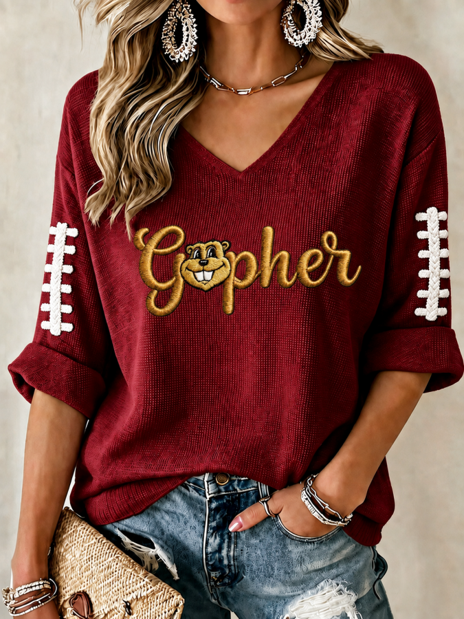 Women'S Football Print Waffle Top