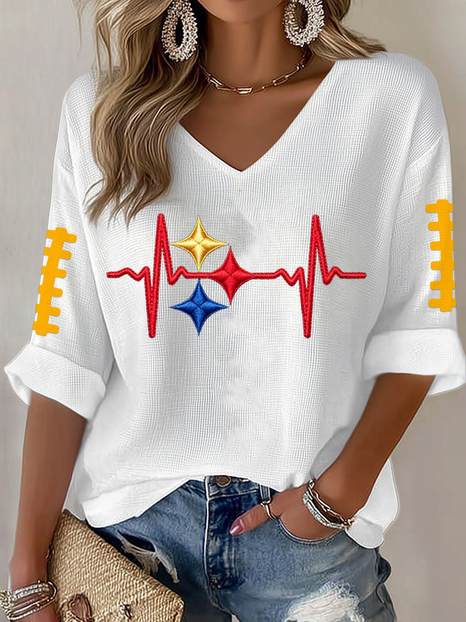 Women'S Football Print Waffle Top