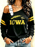 Women'S Football Printed Diagonal Shoulder Top