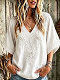 Women'S Cotton And Linen Floral Faith Casual Top