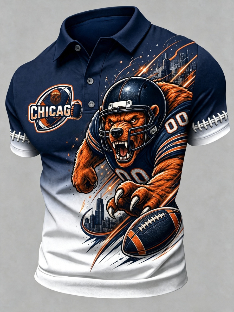 Men's Football Printed Short Sleeved Polo Shirt