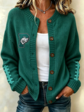 Women'S Football Printed Knitted Cardigan