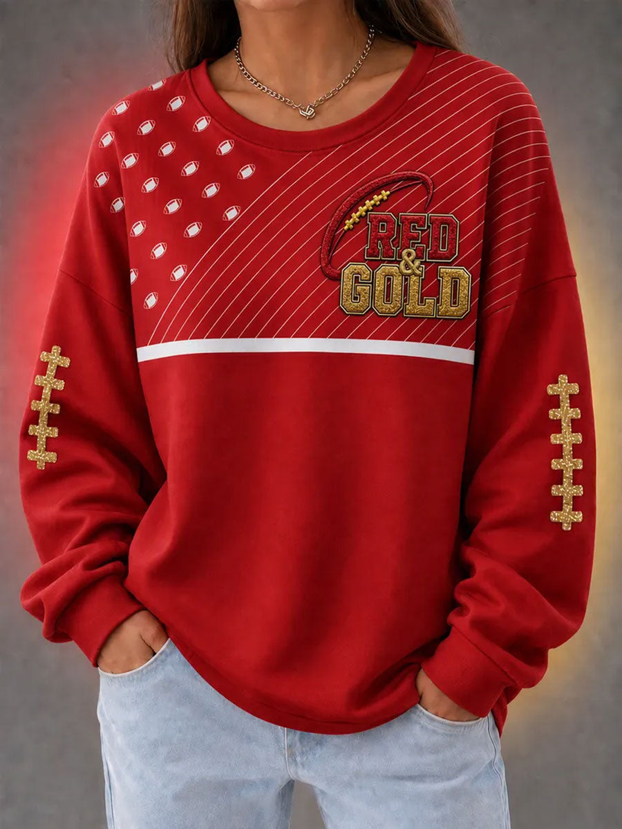 Women'S Retro Football Print Round Neck Sports Shirt