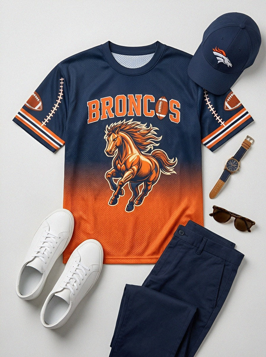 Men's Denver Broncos Football Horse Logo Printed T-shirt