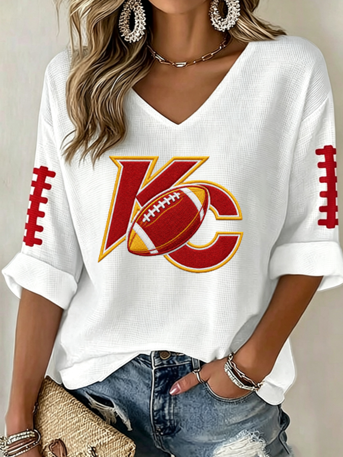 Women's Football Print Waffle Top