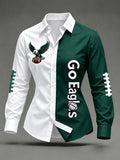 Women's Football Fans Casual Printed Lapel Long Sleeved Shirt