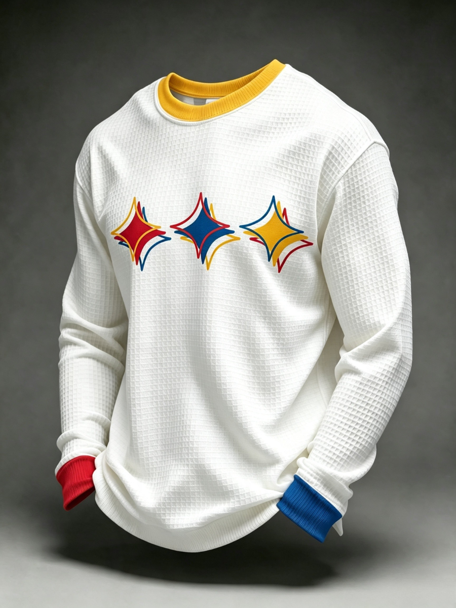 Men's Football Print Men's Waffle Crewneck Sweatshirt