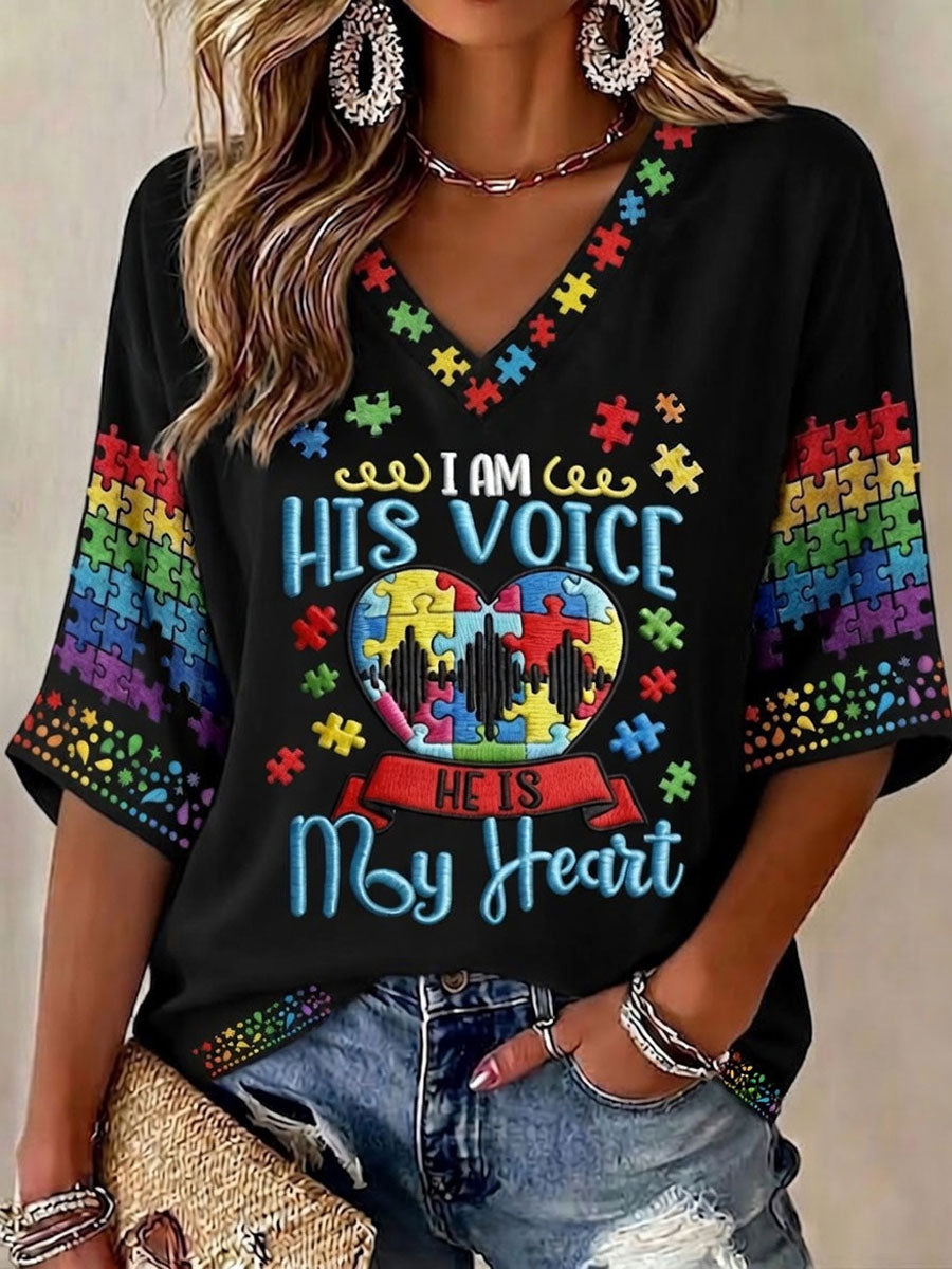 Women'S Casual Autism Awareness  Print T-Shirt
