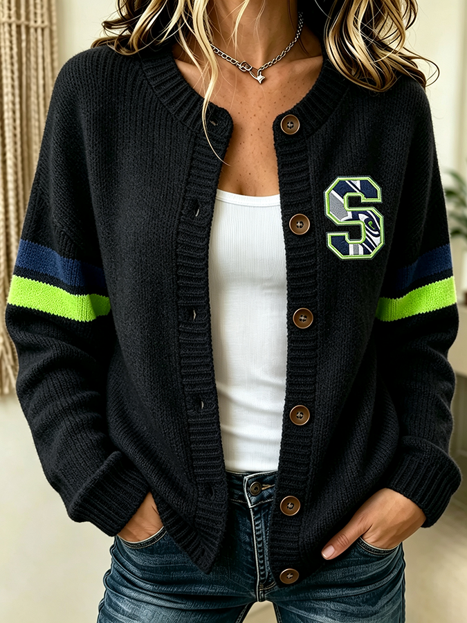 Women'S Casual Football Plant Knitted Cardigan Top